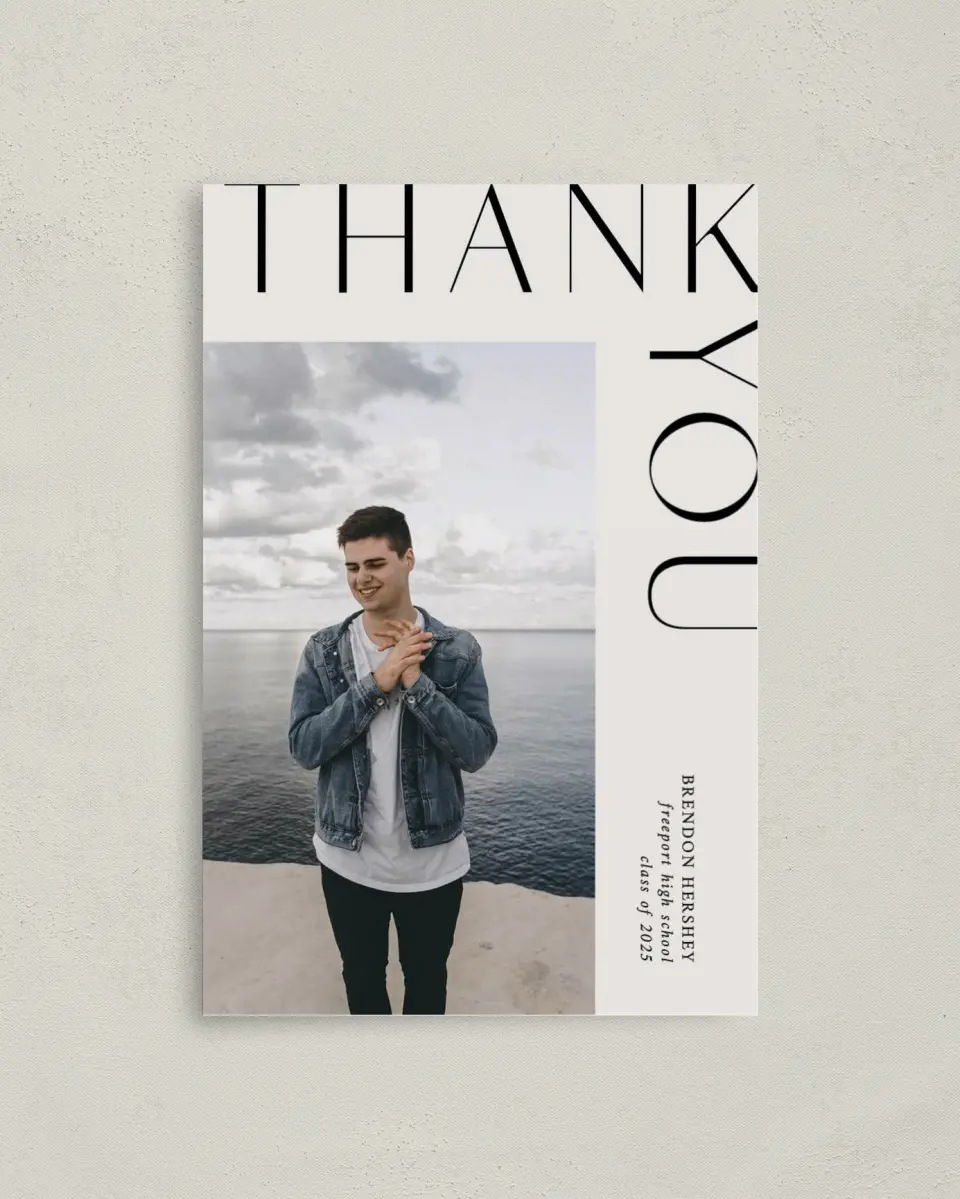 This is a 4" x 6" Folded Graduation Thank You Card called On the Edge printed in full color on Premium Smooth paper