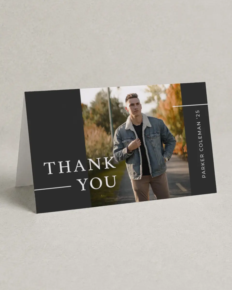 This is a 4" x 6" Folded Graduation Thank You Card called Simply Lined printed in full color on Premium Smooth paper
