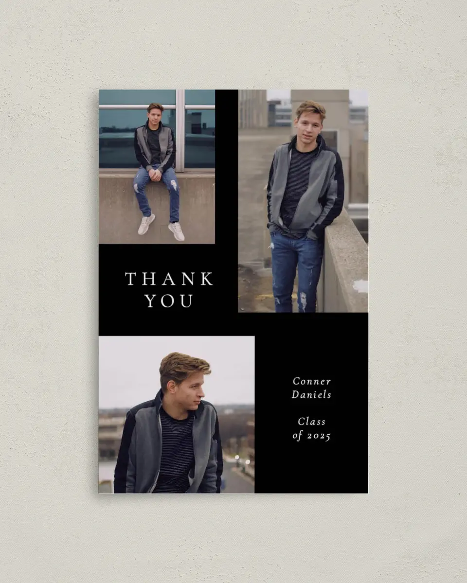 This is a 4" x 6" Folded Graduation Thank You Card called Graduate Grid printed in full color on Premium Smooth paper
