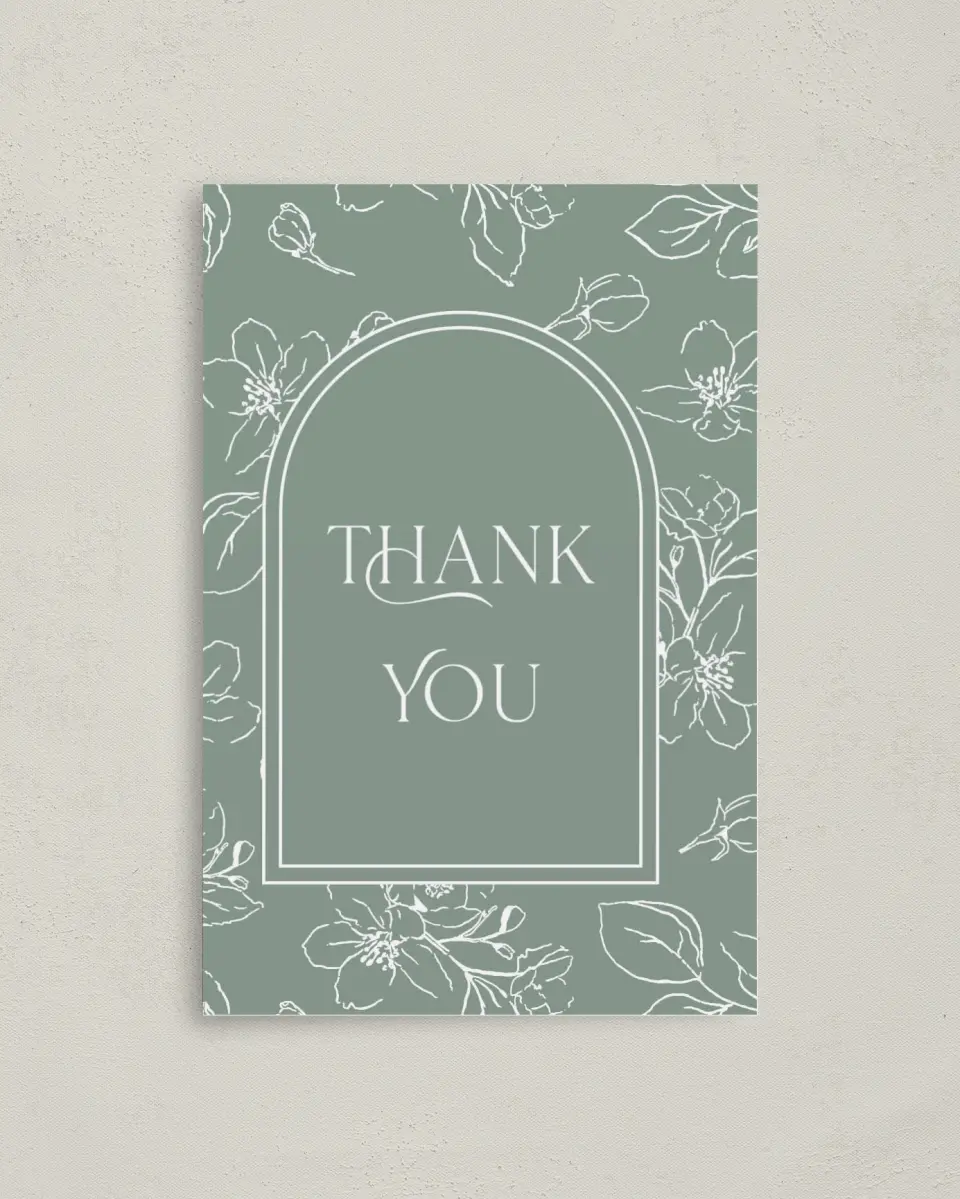 This is a 4" x 6" Folded Baby Shower Thank You Card called Joyous Blooms printed in full color on Premium Smooth paper