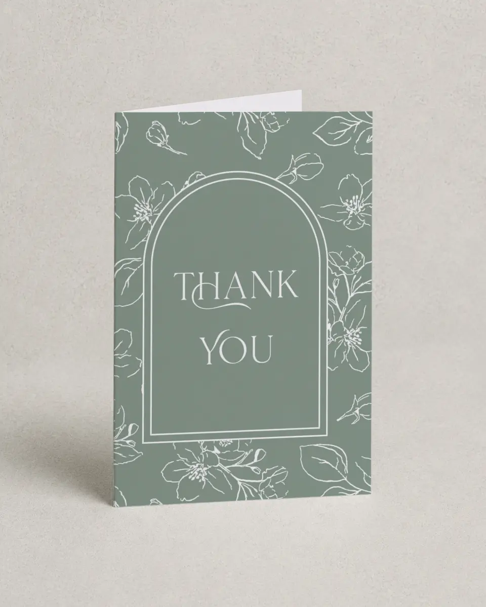This is a 4" x 6" Folded Baby Shower Thank You Card called Joyous Blooms printed in full color on Premium Smooth paper