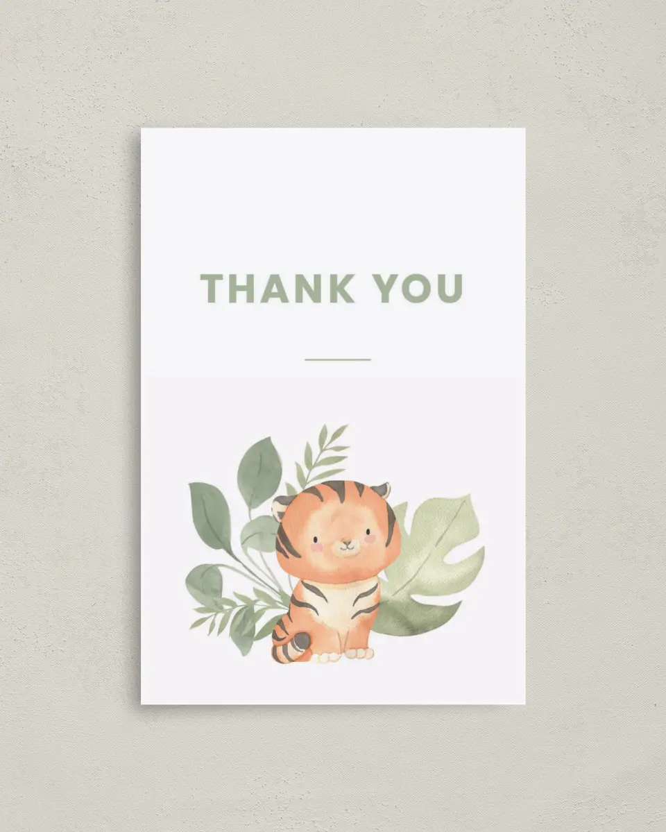 This is a 4" x 6" Folded Baby Shower Thank You Card called Baby Tiger printed in full color on Premium Smooth paper