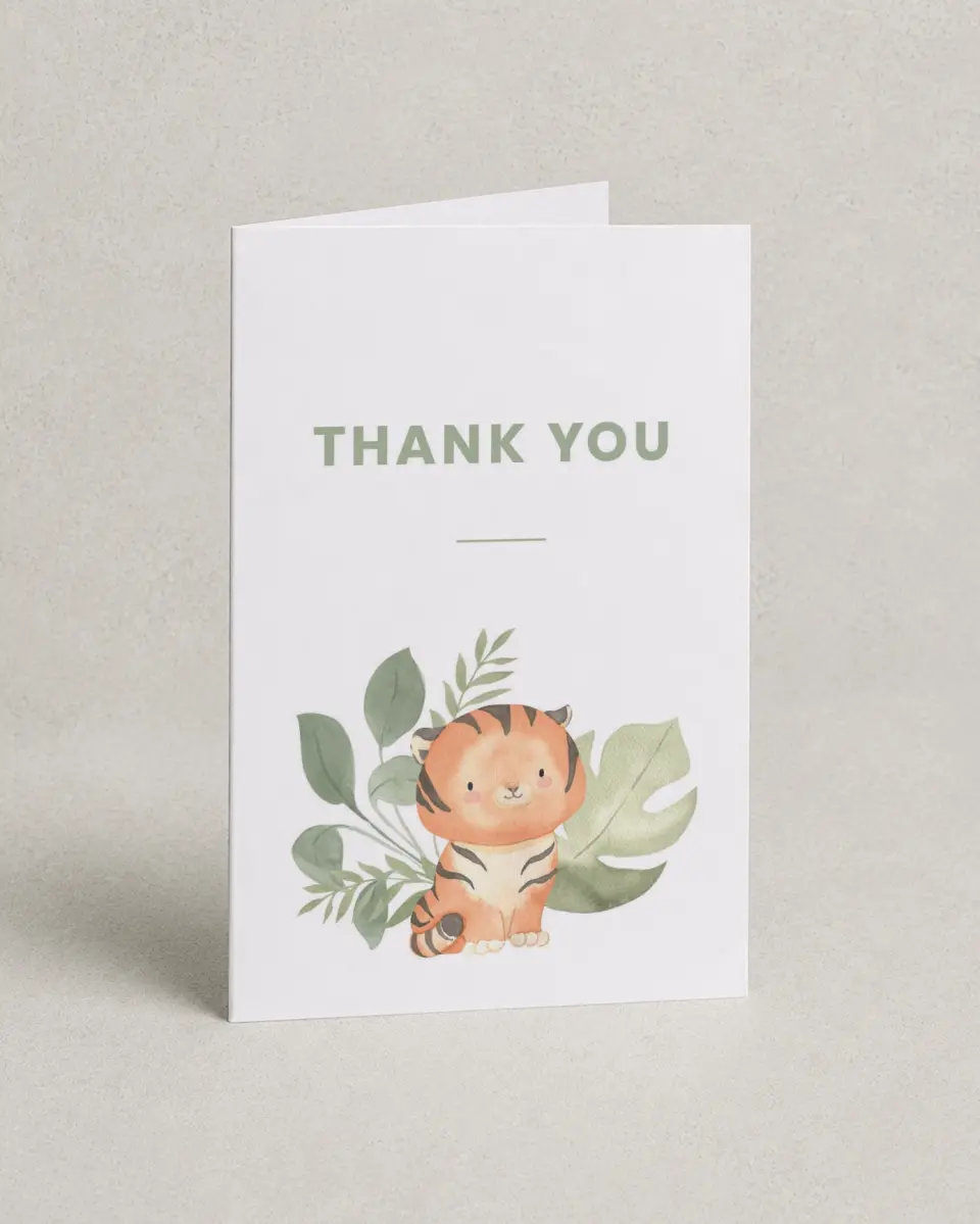 This is a 4" x 6" Folded Baby Shower Thank You Card called Baby Tiger printed in full color on Premium Smooth paper