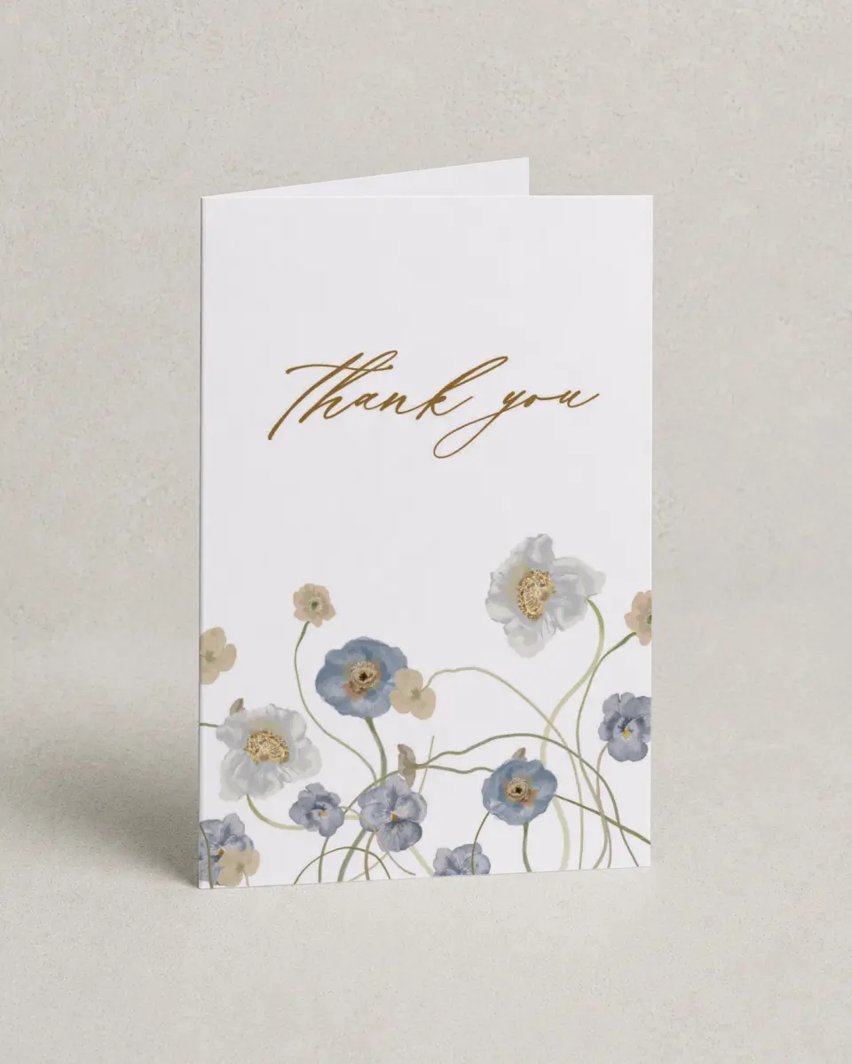 This is a 4" x 6" Folded Baby Shower Thank You Card called Wildflower Baby printed in full color on Premium Smooth paper