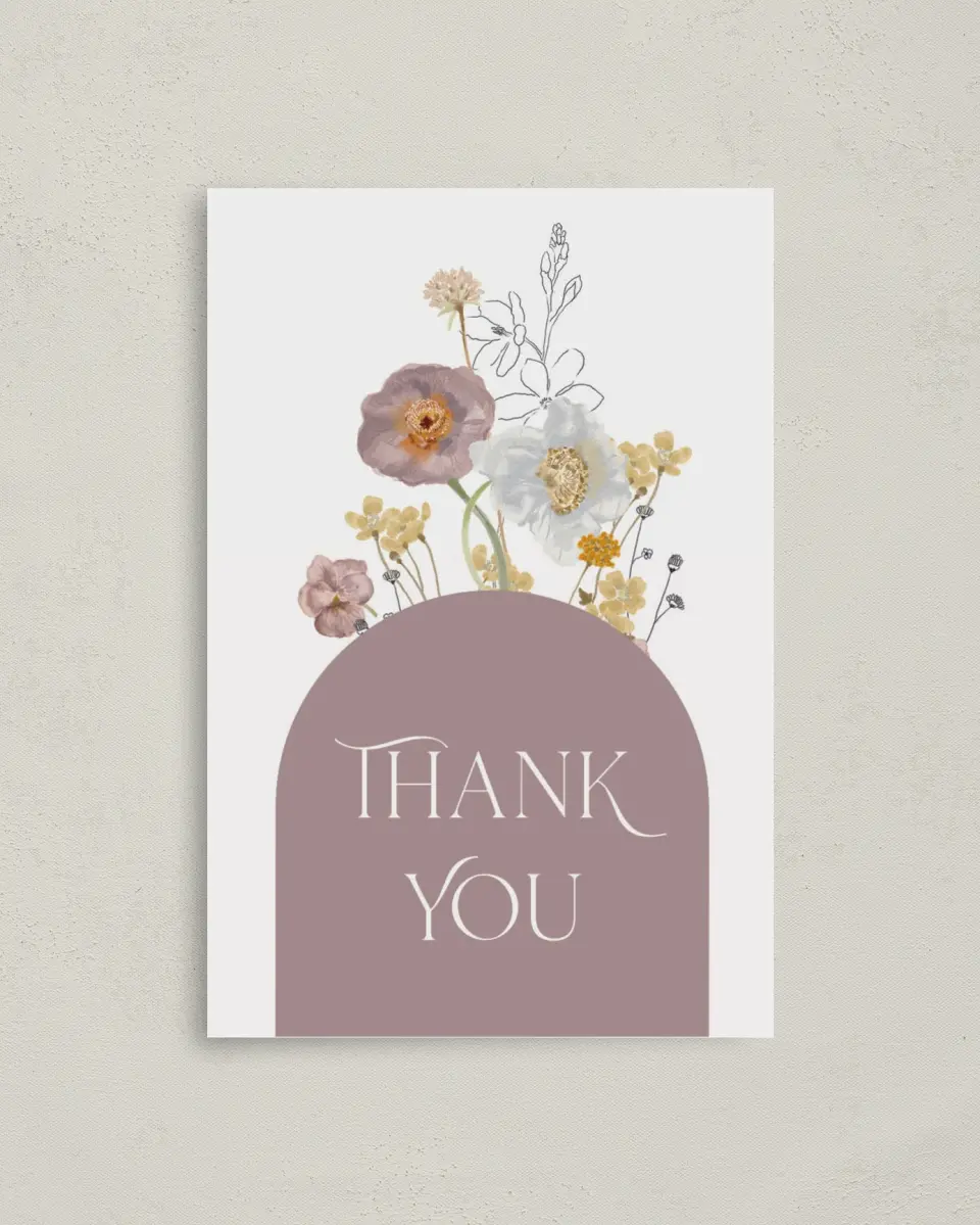 This is a 4" x 6" Folded Baby Shower Thank You Card called Little Wildflower printed in full color on Premium Smooth paper