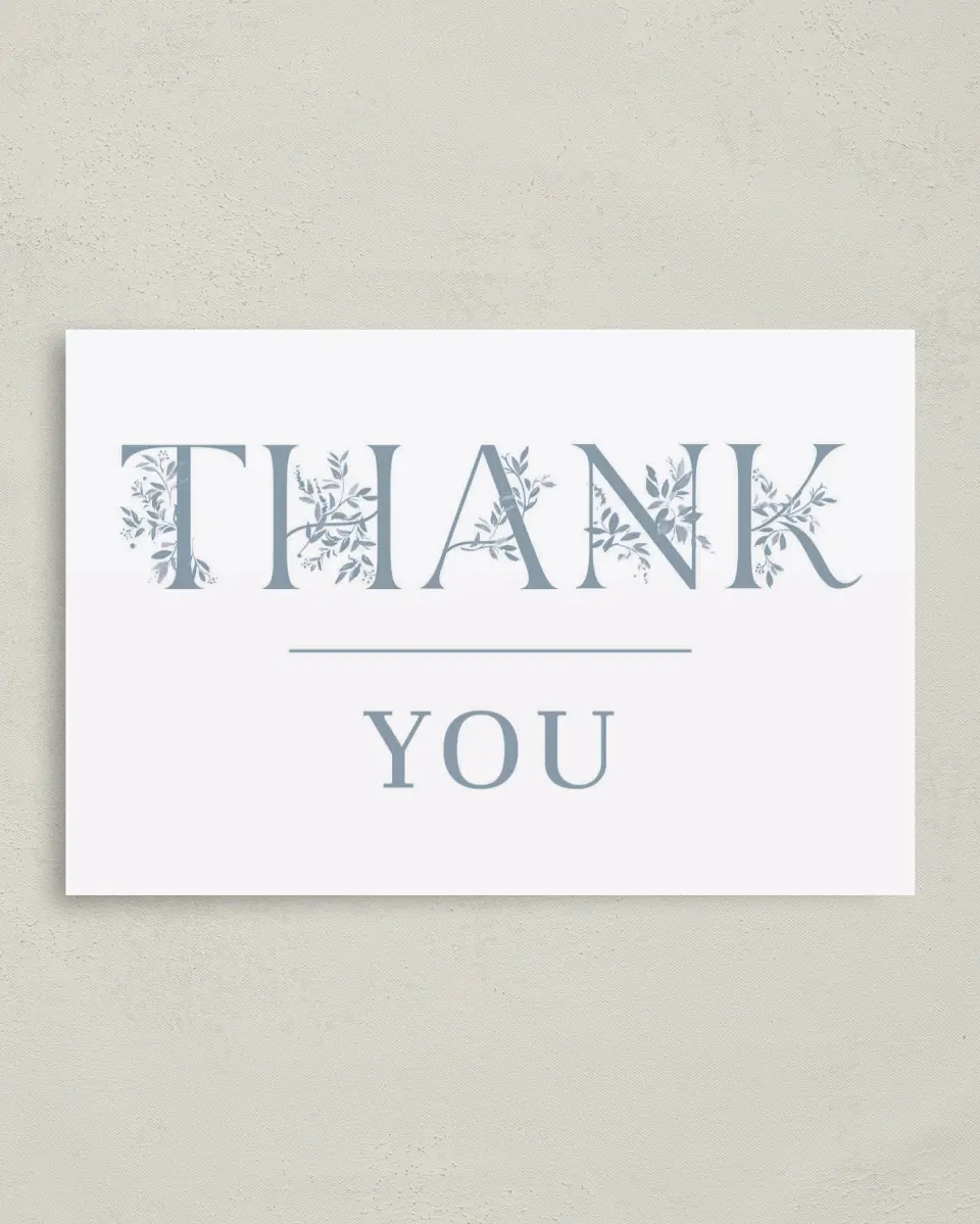 This is a 4" x 6" Folded Baby Shower Thank You Card called Floral Boy printed in full color on Premium Smooth paper
