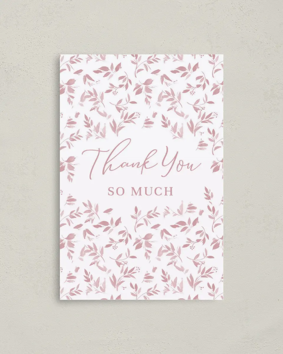 This is a 4" x 6" Folded Baby Shower Thank You Card called Floral Girl printed in full color on Premium Smooth paper