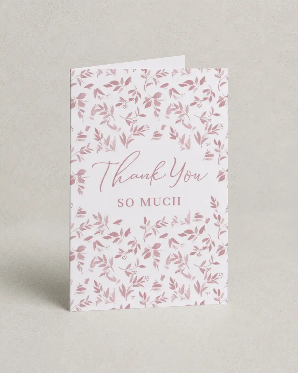 This is a 4" x 6" Folded Baby Shower Thank You Card called Floral Girl printed in full color with Gold foil on Luxe Satin (coated) paper