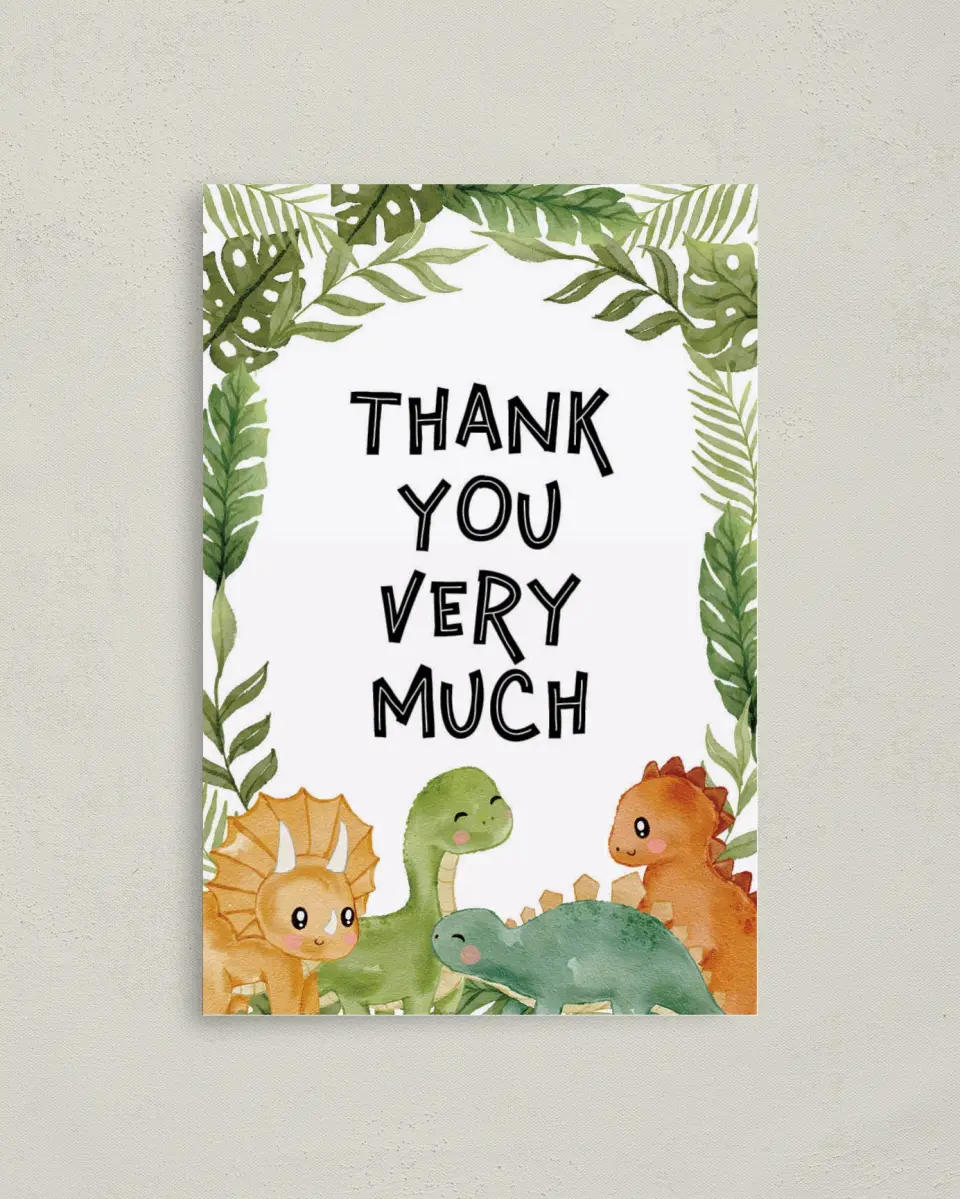 This is a 4" x 6" Folded Baby Shower Thank You Card called Roaring Baby printed in full color on Premium Smooth paper