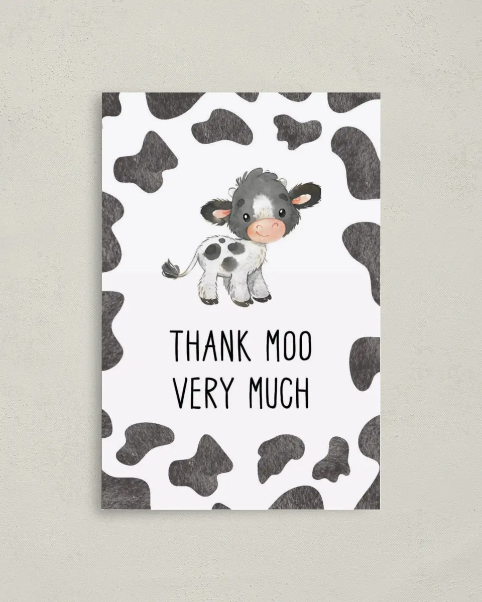 This is a 4" x 6" Folded Baby Shower Thank You Card called Modern Moo printed in full color on Premium Smooth paper