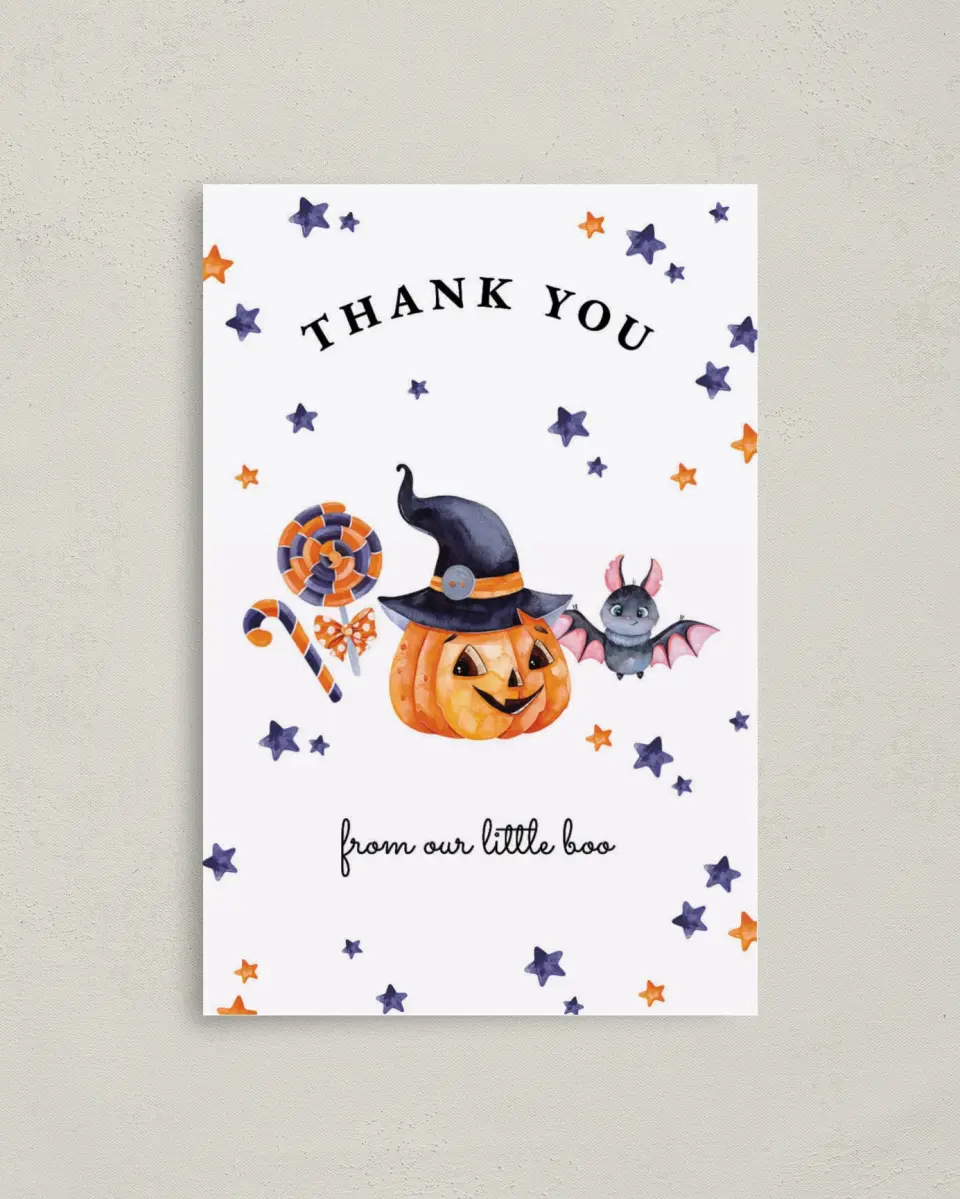 This is a 4" x 6" Folded Baby Shower Thank You Card called Little Boo printed in full color on Premium Smooth paper