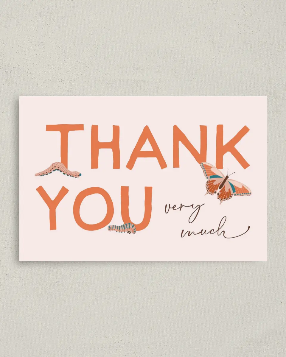This is a 4" x 6" Folded Baby Shower Thank You Card called Little Bug printed in full color on Premium Smooth paper