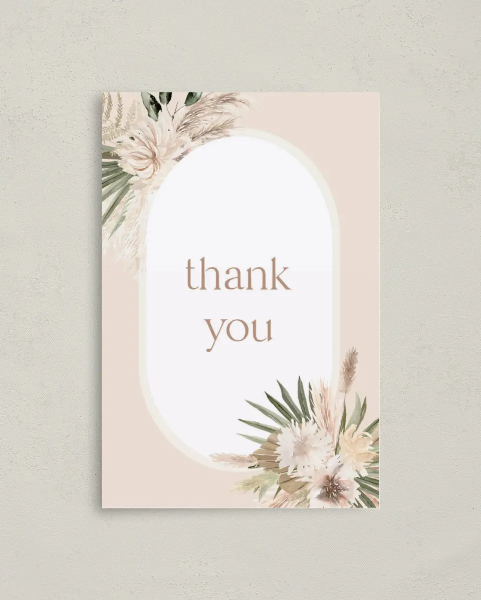 This is a 4" x 6" Folded Baby Shower Thank You Card called Boho Baby printed in full color on Premium Smooth paper