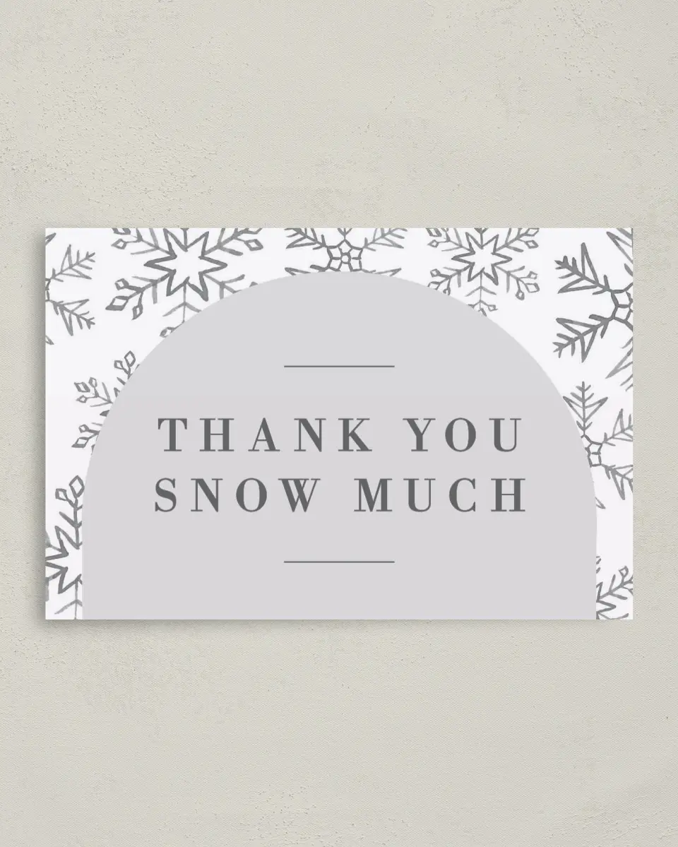 This is a 4" x 6" Folded Baby Shower Thank You Card called Snowflake Shower printed in full color on Premium Smooth paper