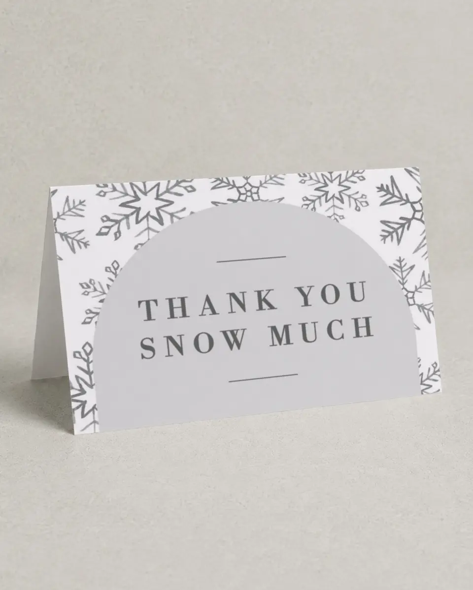This is a 4" x 6" Folded Baby Shower Thank You Card called Snowflake Shower printed in full color on Premium Smooth paper