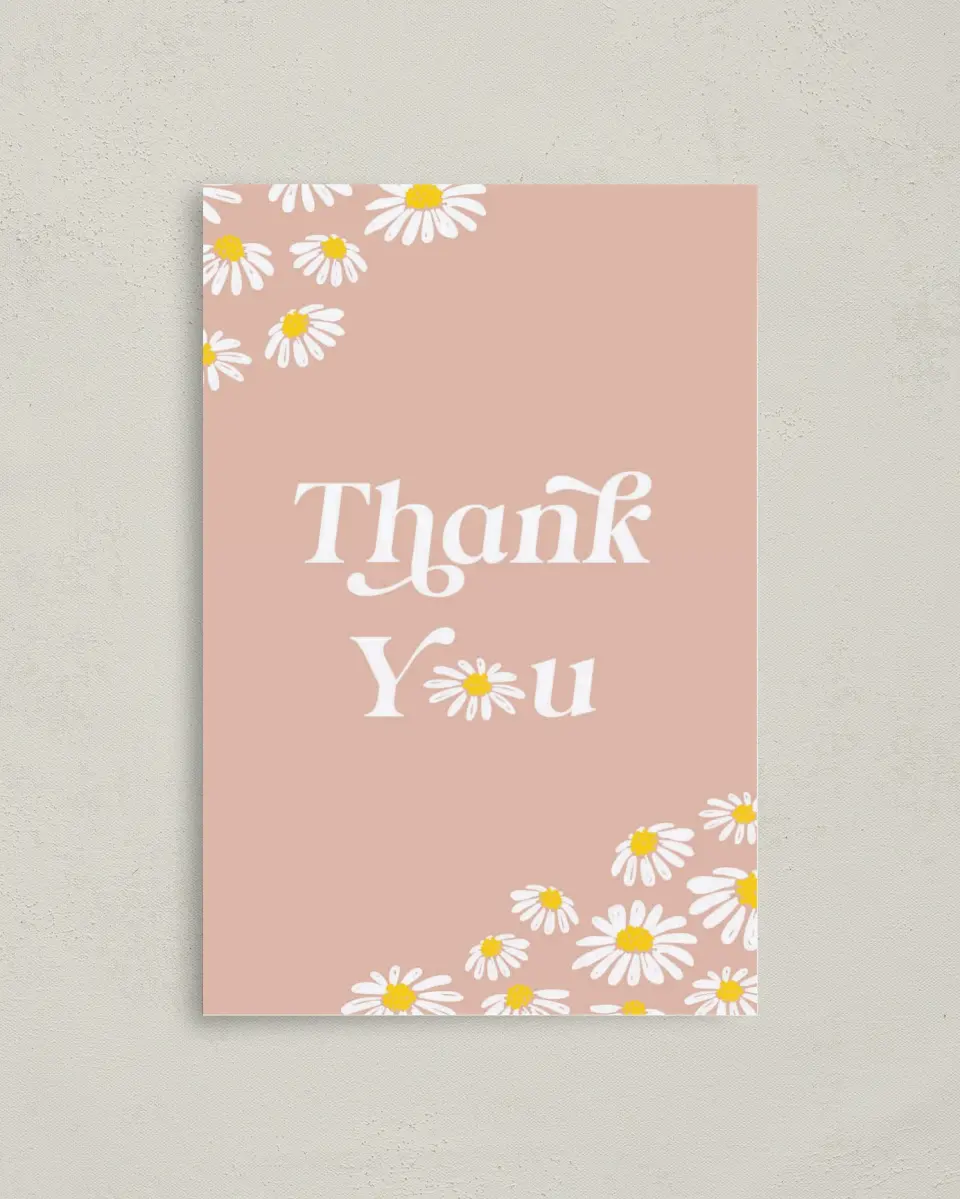 This is a 4" x 6" Folded Baby Shower Thank You Card called Daisy Crazy printed in full color on Premium Smooth paper