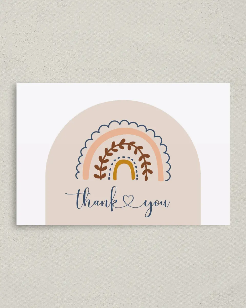 This is a 4" x 6" Folded Baby Shower Thank You Card called Rainbow Hello printed in full color on Premium Smooth paper