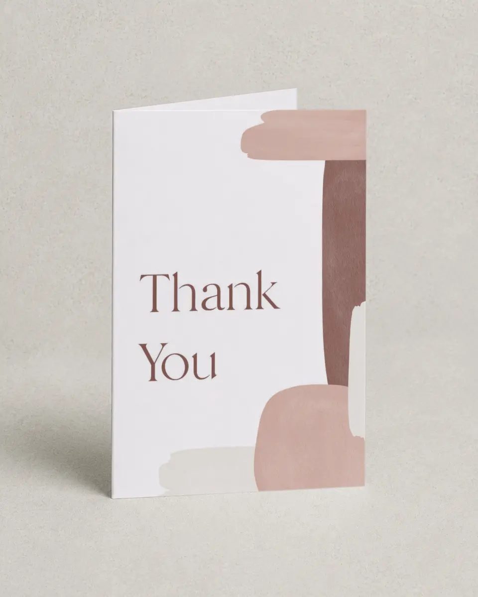 This is a 4" x 6" Folded Baby Shower Thank You Card called Shapely Shower printed in full color on Premium Smooth paper