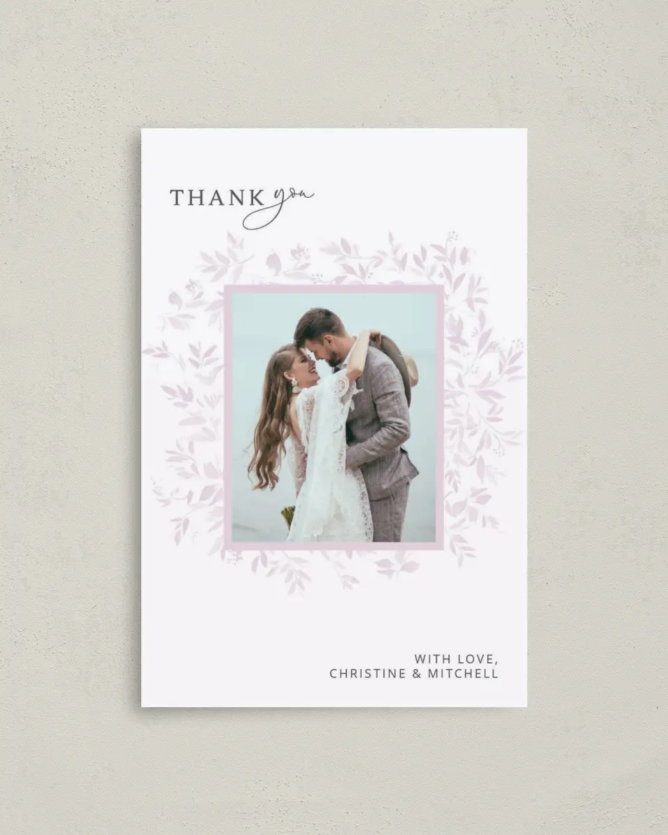 This is a 4" x 6" Folded Thank You Card called Lush Leaves printed in full color on Premium Smooth paper