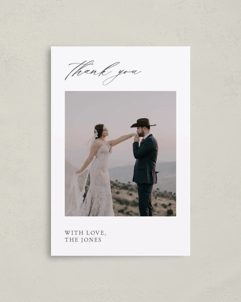 This is a 4" x 6" Folded Thank You Card called Distinct Lines printed in full color on Premium Smooth paper
