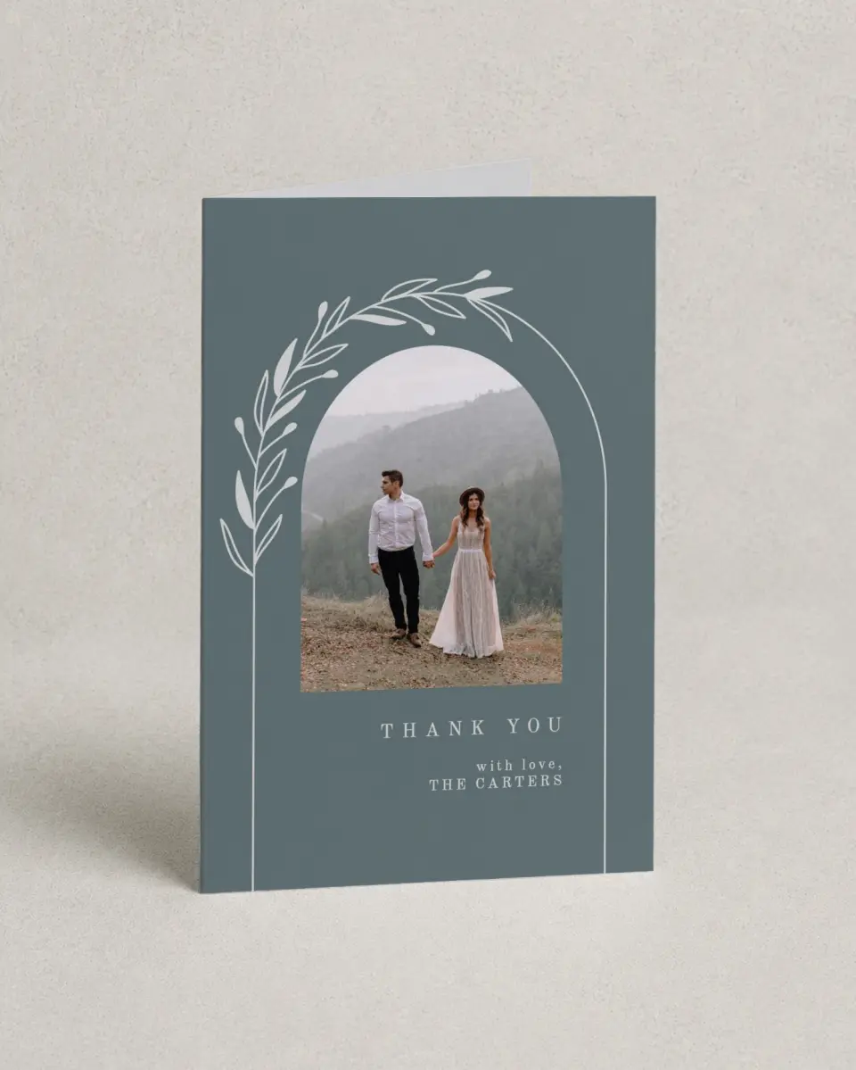 This is a 4" x 6" Folded Thank You Card called Growing Arc printed in full color on Premium Smooth paper