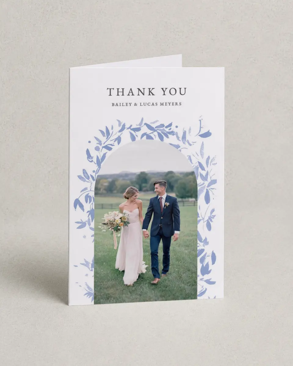 This is a 4" x 6" Folded Thank You Card called Soft Botanics printed in full color on Premium Smooth paper