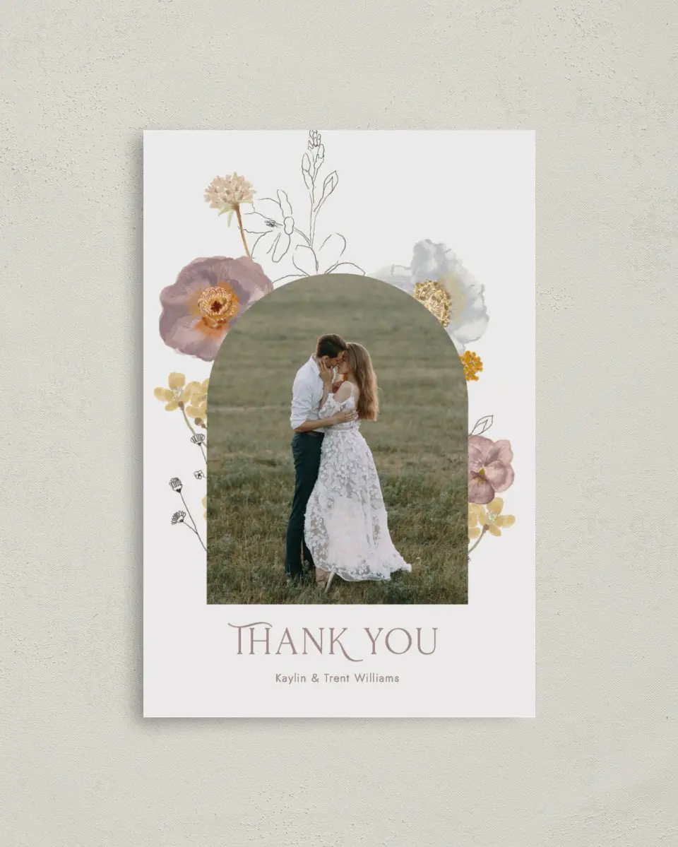 This is a 4" x 6" Folded Thank You Card called Enchanting Wildflowers printed in full color on Premium Smooth paper
