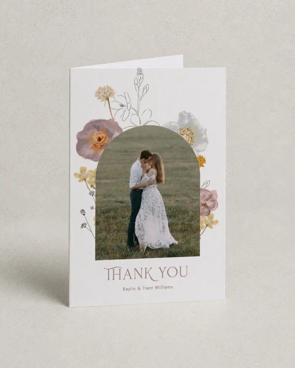 This is a 4" x 6" Folded Thank You Card called Enchanting Wildflowers printed in full color on Premium Smooth paper