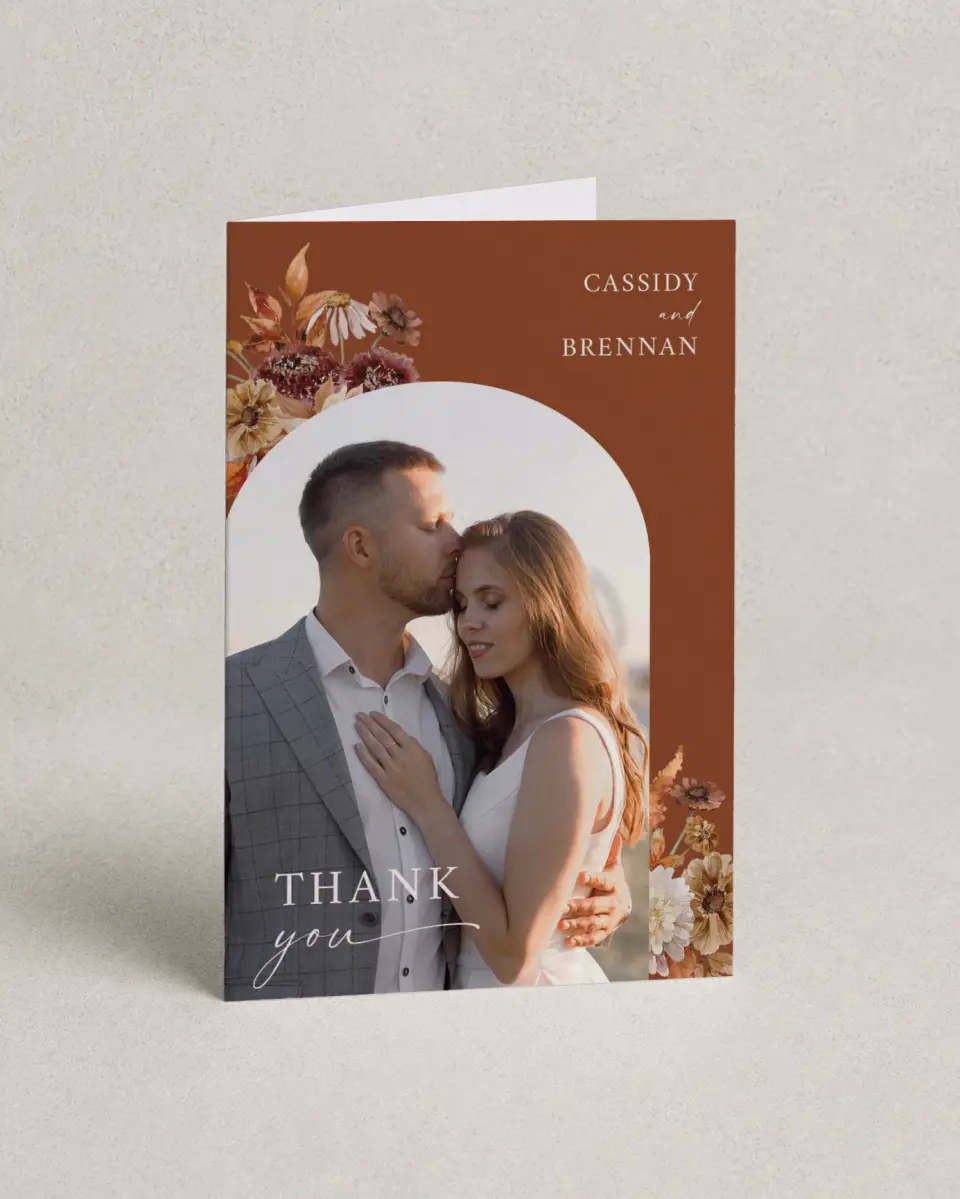 This is a 4" x 6" Folded Thank You Card called Autumn Florals printed in full color on Premium Smooth paper