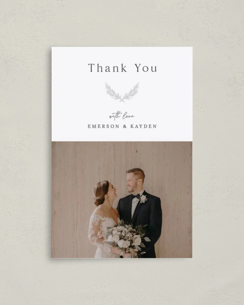 This is a 4" x 6" Folded Thank You Card called Soft Sprig printed in full color on Premium Smooth paper
