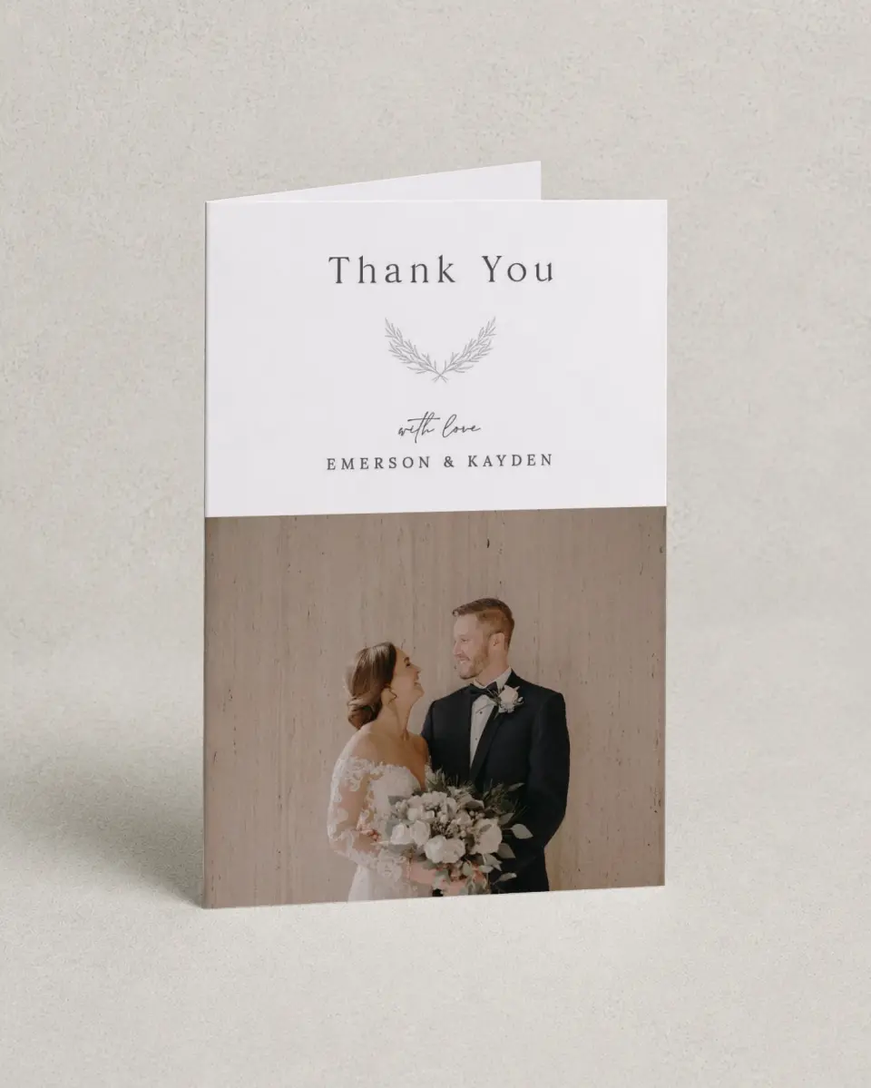 This is a 4" x 6" Folded Thank You Card called Soft Sprig printed in full color on Premium Smooth paper