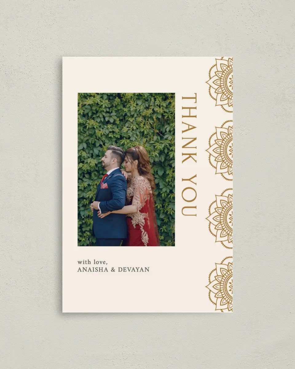 This is a 4" x 6" Folded Thank You Card called Indian Mandala printed in full color on Premium Smooth paper