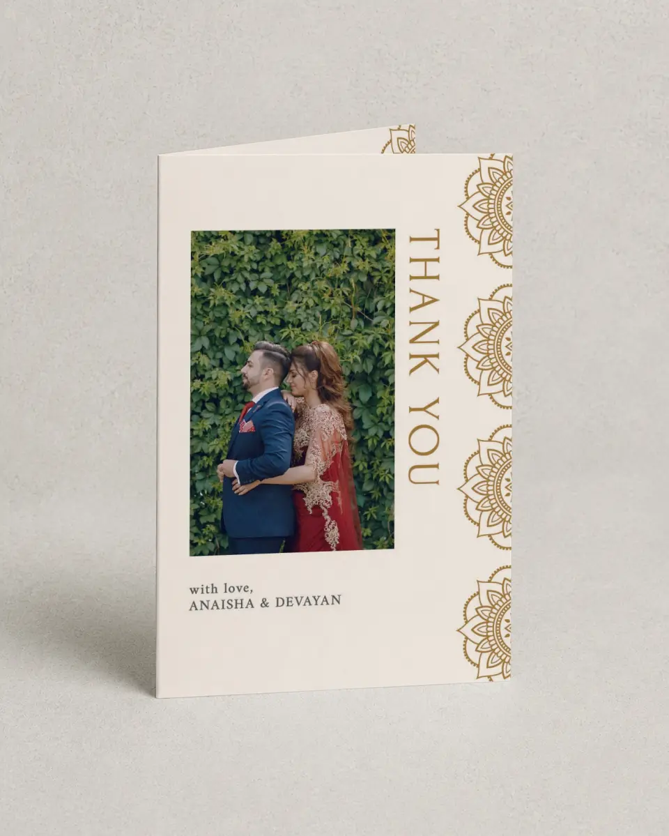 This is a 4" x 6" Folded Thank You Card called Indian Mandala printed in full color on Premium Smooth paper