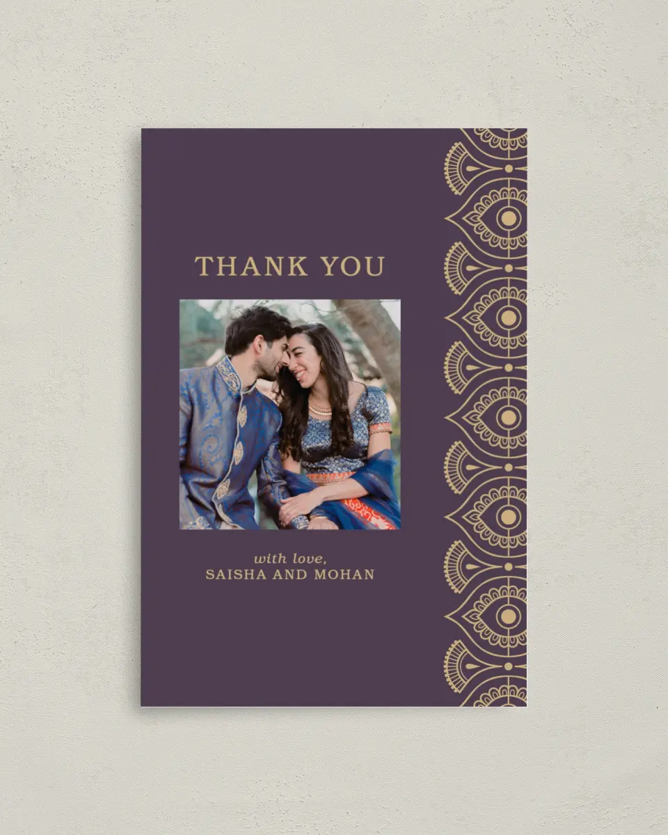 This is a 4" x 6" Folded Thank You Card called Royal Pattern printed in full color on Premium Smooth paper