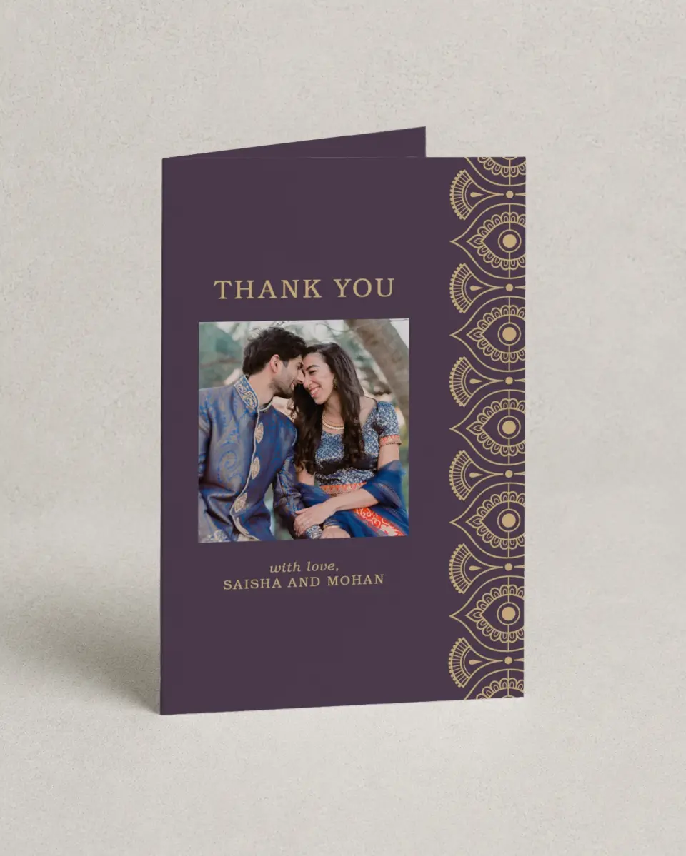 This is a 4" x 6" Folded Thank You Card called Royal Pattern printed in full color on Premium Smooth paper