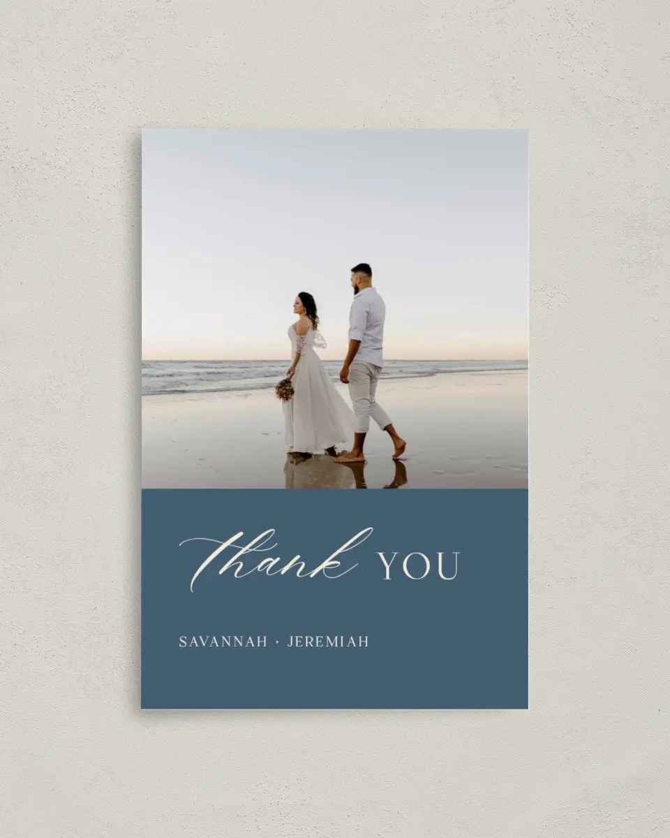 This is a 4" x 6" Folded Thank You Card called The Savannah printed in full color on Premium Smooth paper