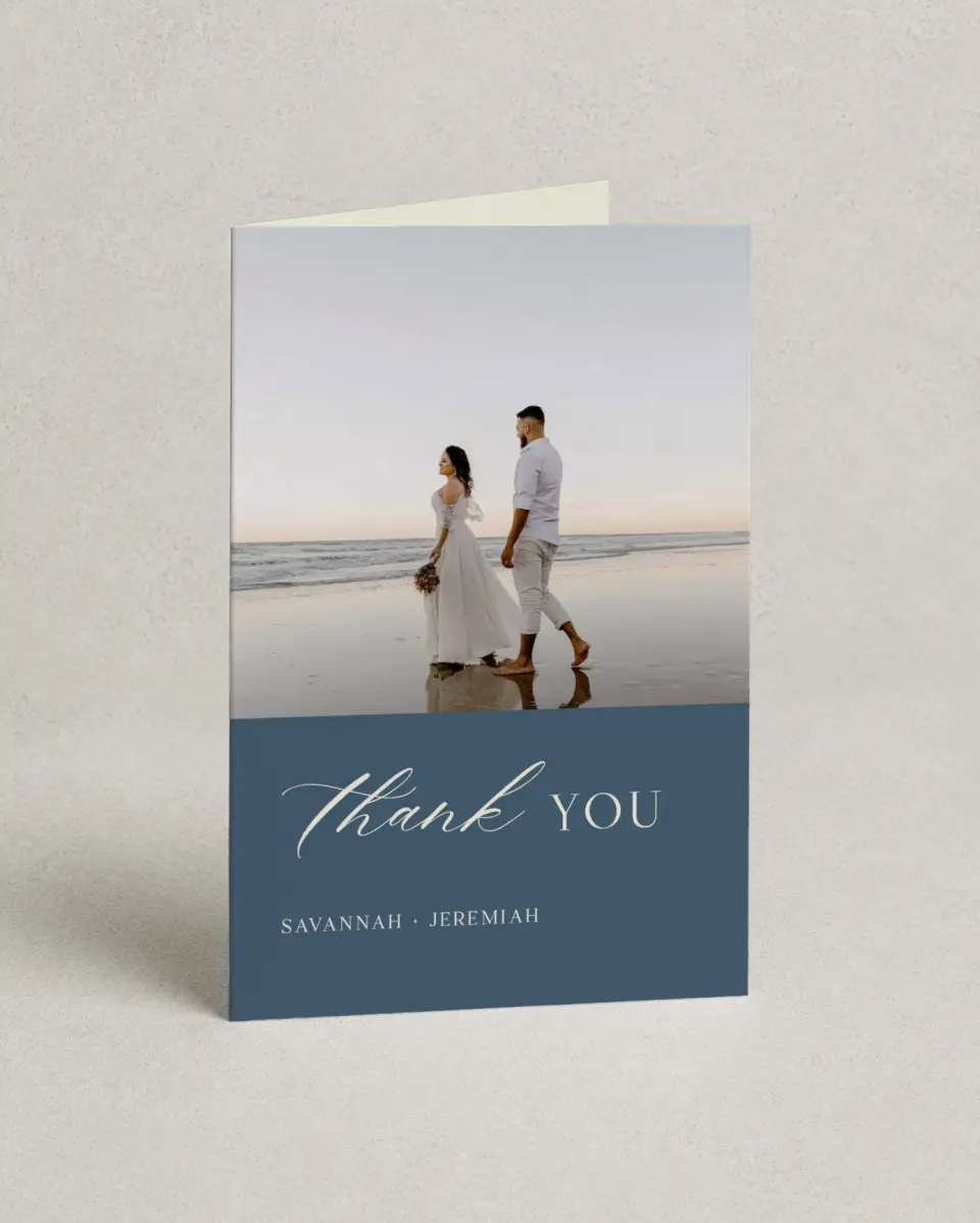 This is a 4" x 6" Folded Thank You Card called The Savannah printed in full color on Premium Smooth paper