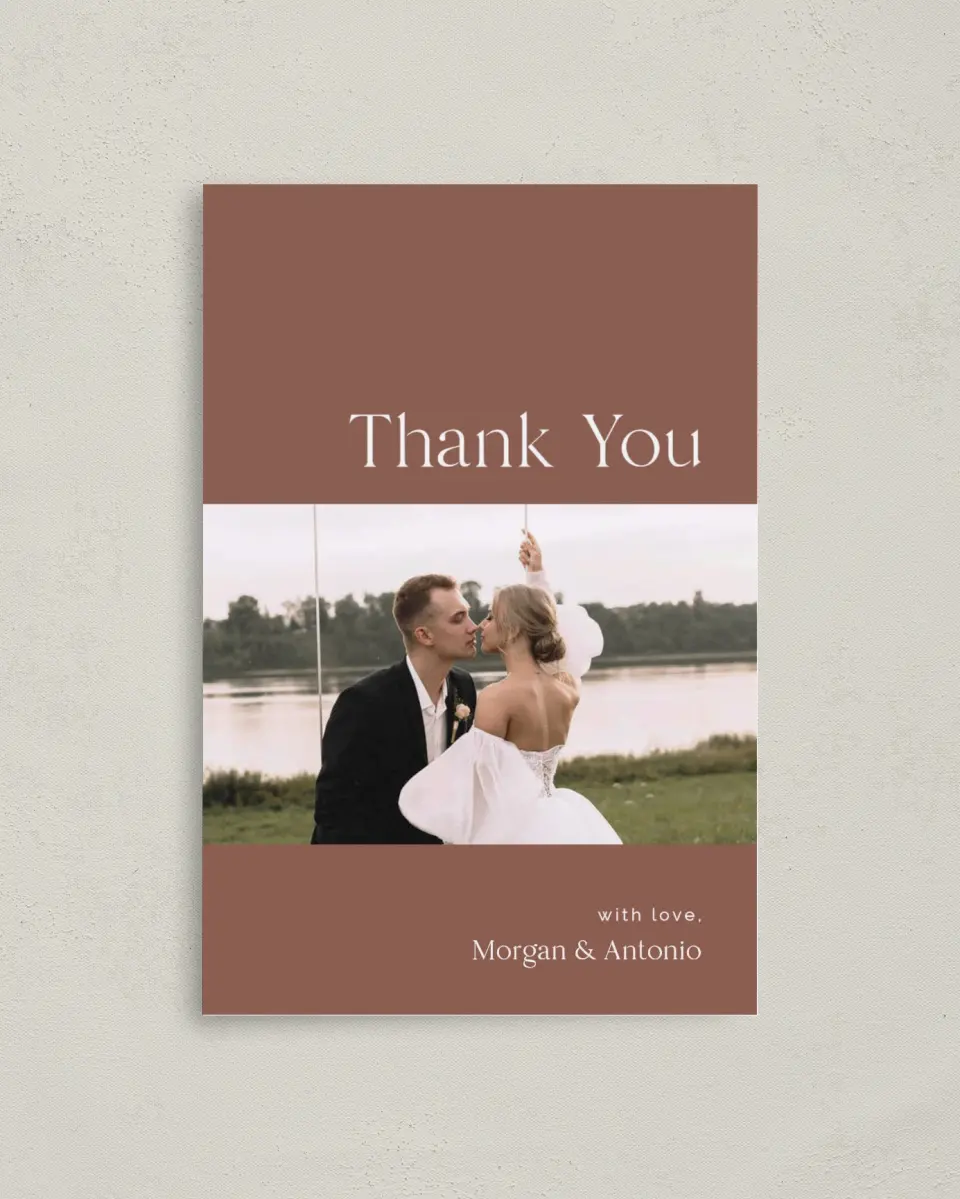 This is a 4" x 6" Folded Thank You Card called The Morgan printed in full color on Premium Smooth paper
