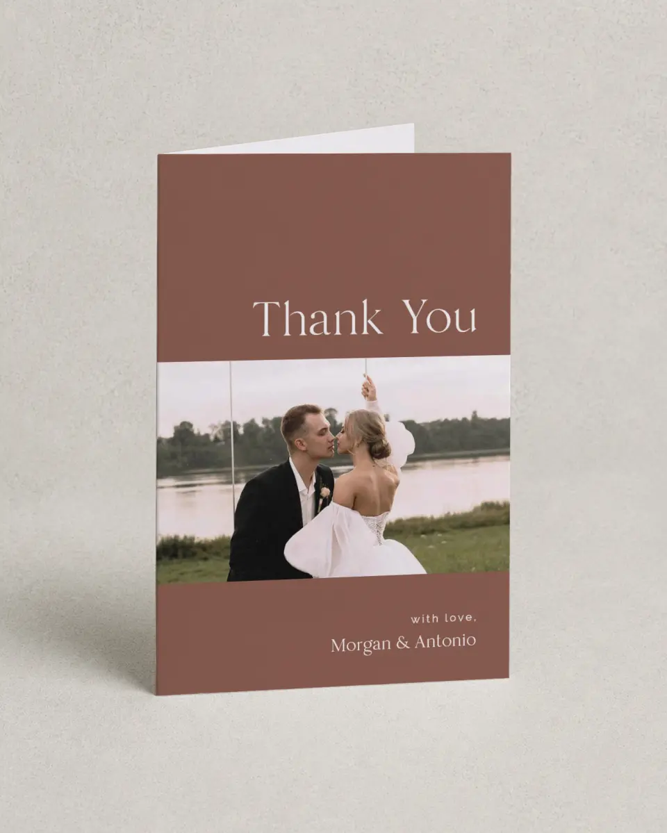 This is a 4" x 6" Folded Thank You Card called The Morgan printed in full color on Premium Smooth paper