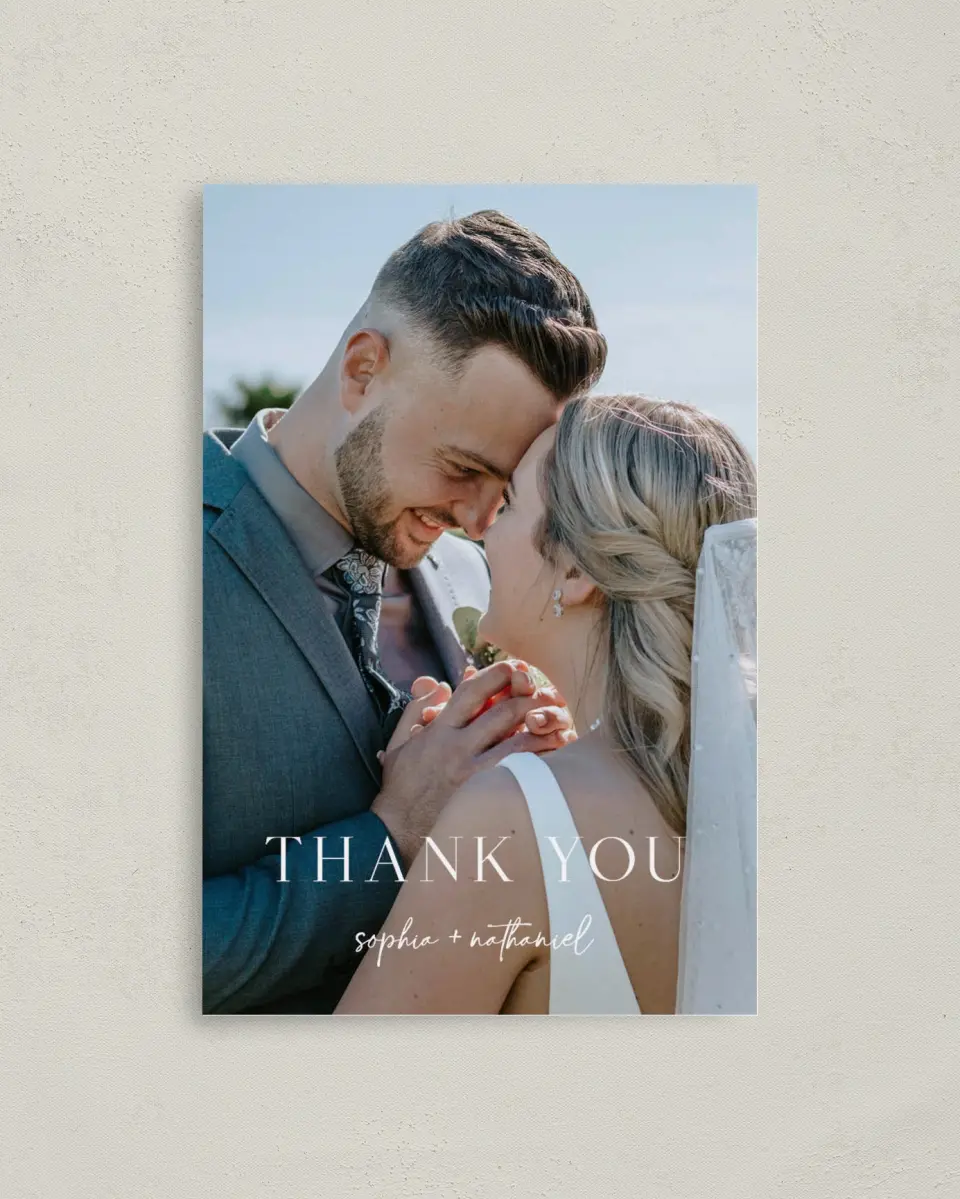 This is a 4" x 6" Folded Thank You Card called The Sophia printed in full color on Premium Smooth paper
