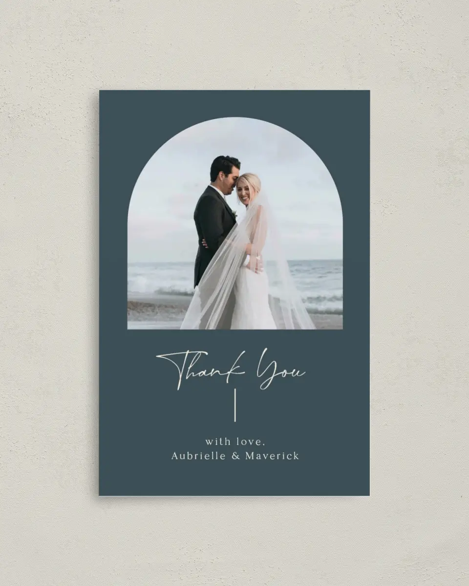This is a 4" x 6" Folded Thank You Card called The Aubrielle printed in full color on Premium Smooth paper