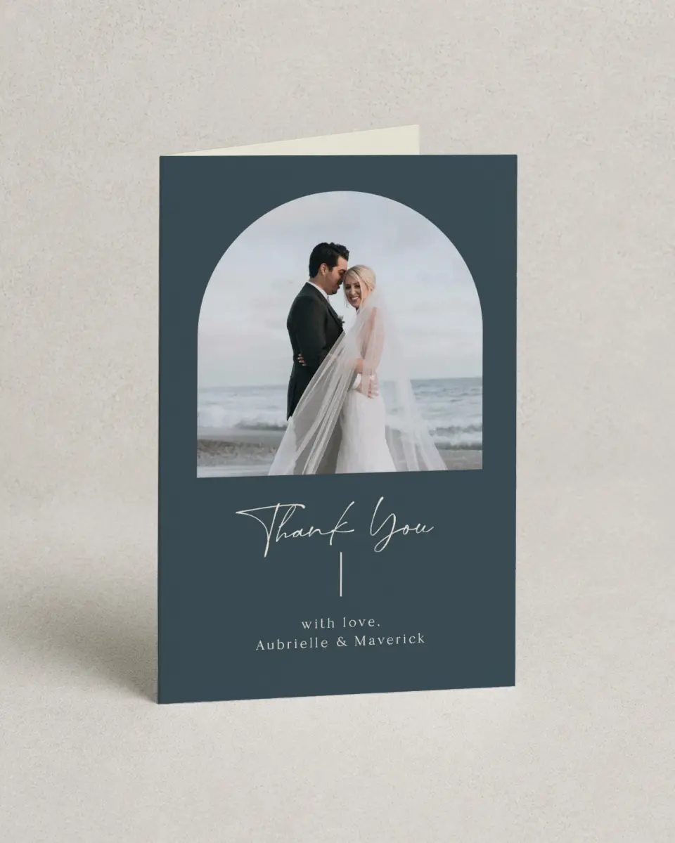 This is a 4" x 6" Folded Thank You Card called The Aubrielle printed in full color on Premium Smooth paper