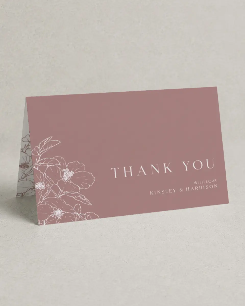 This is a 4" x 6" Folded Thank You Card called The Kinsley printed in full color on Premium Smooth paper