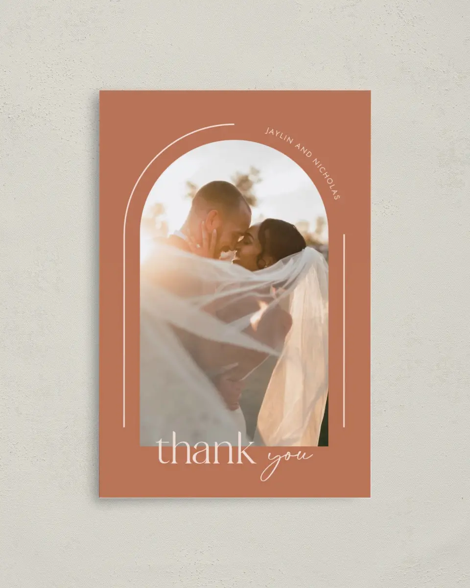 This is a 4" x 6" Folded Thank You Card called The Jaylin printed in full color on Premium Smooth paper