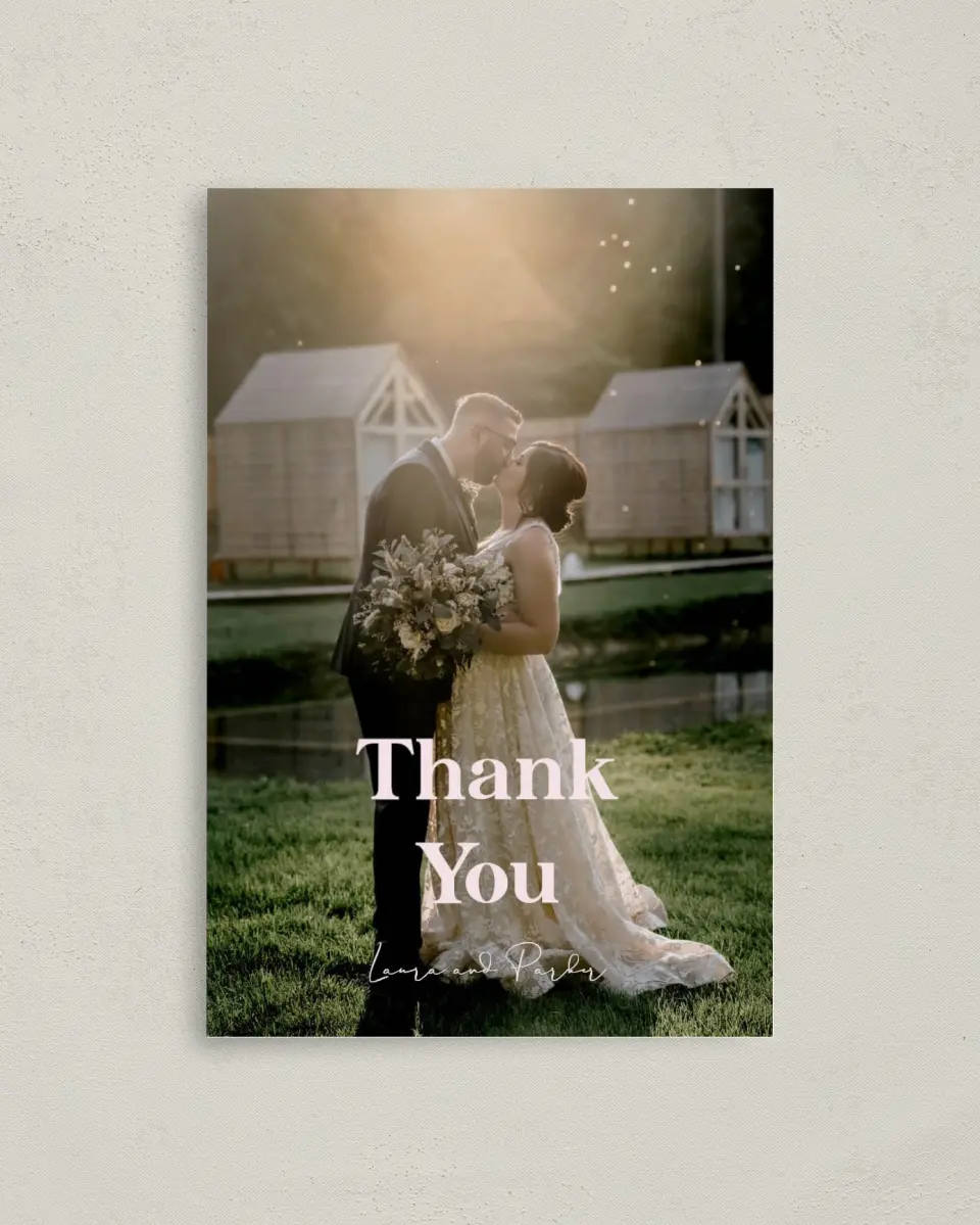 This is a 4" x 6" Folded Thank You Card called The Laura printed in full color on Premium Smooth paper