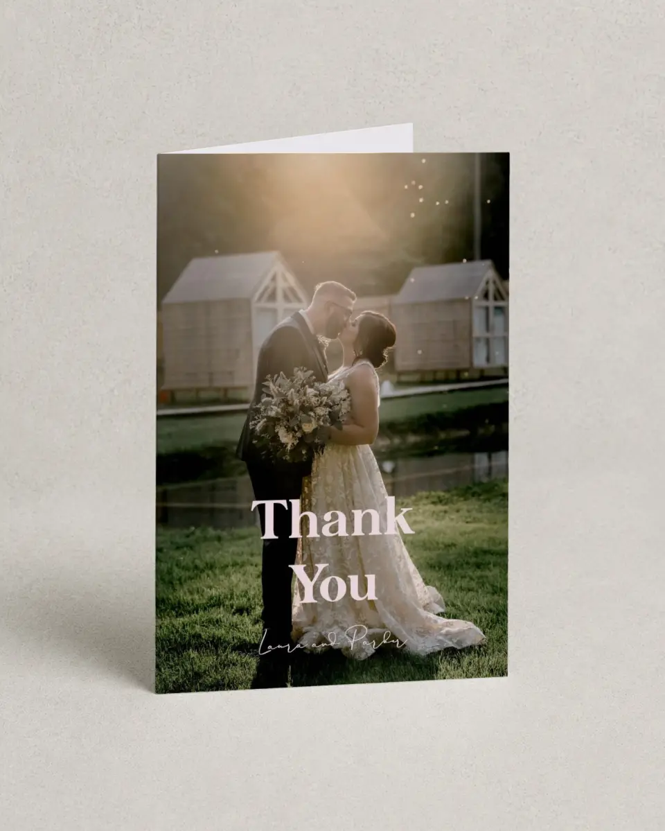 This is a 4" x 6" Folded Thank You Card called The Laura printed in full color on Premium Smooth paper