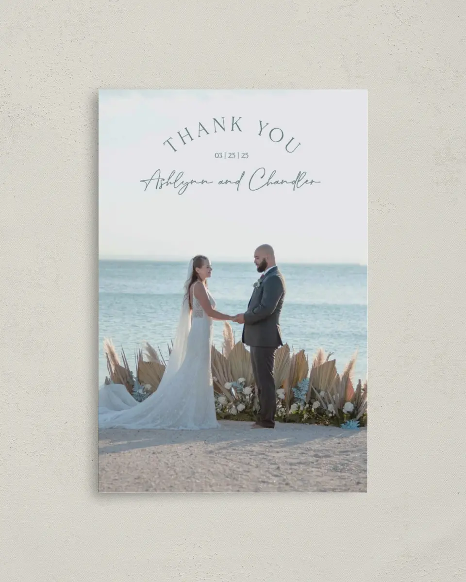 This is a 4" x 6" Folded Thank You Card called The Ashlynn printed in full color on Premium Smooth paper