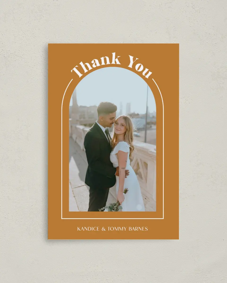 This is a 4" x 6" Folded Thank You Card called The Kandice printed in full color on Premium Smooth paper