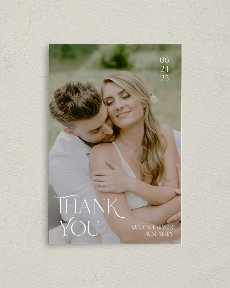 This is a 4" x 6" Folded Thank You Card called The Lucy printed in full color on Premium Smooth paper