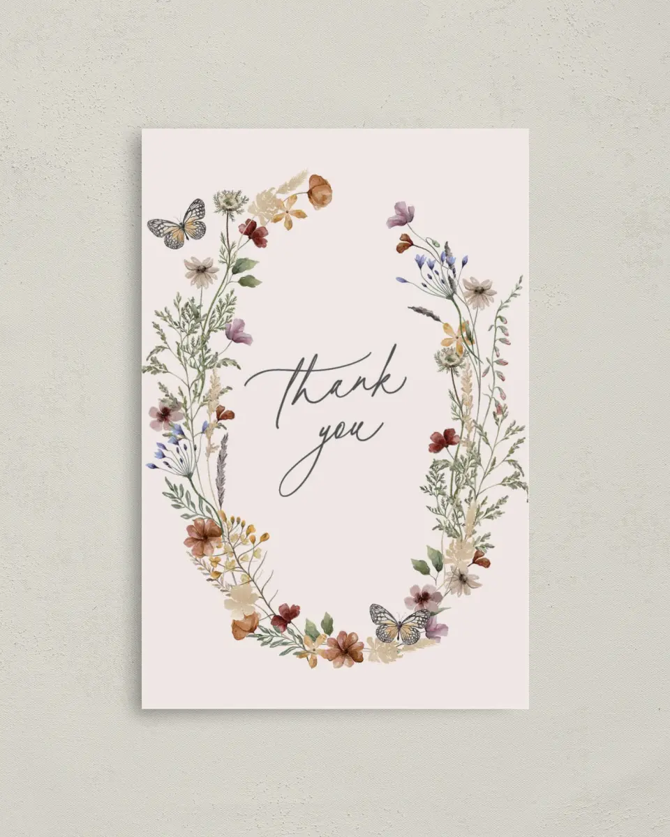 This is a 4" x 6" Folded Newlywed called Gives Her Butterflies printed in full color on Premium Smooth paper